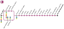 Schéma de la ligne E du réseau urbain Tréma.