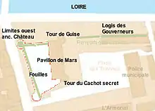 vue d'un plan partiel de Tours montrant l'emprise d'un chantier de fouilles