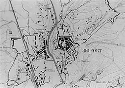 croquis représentant un plan de Belfort vers 1870