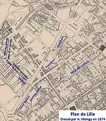Plan de Wazemmes-Vauban en 1874 (extrait du plan de Lille établi par Alfred Mongy)