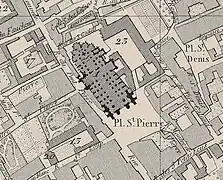 23 la cour et le palais épiscopal sur un plan de 1839.