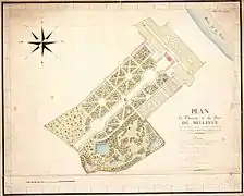 Plan des jardins de Bellevue, par Duport et Bourcois, cartographes, 1803. BNF.