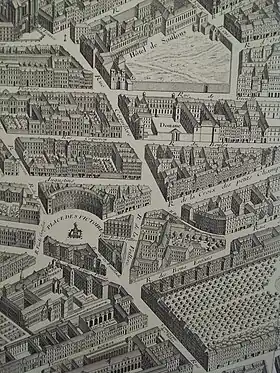 La rue Coquillière vers 1734, extrait du plan de Turgot.