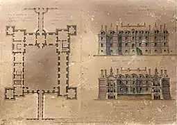 Plan et élévation du château de Pont-sur-Seine, construit d'après les dessins de Pierre Le Muet, architecte du Roy. Archives départementales de l'Aube, 61 J 306