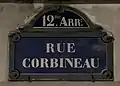 Plaque de rue de la rue Corbineau.
