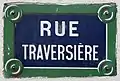 Plaque de rue de la rue Traversière.