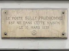 No 34 : plaque commémorative en hommage à Sully Prudhomme.