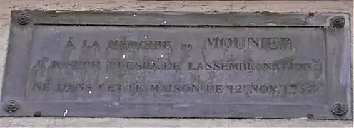 Plaque dédiée à Jean-Joseph Mounier