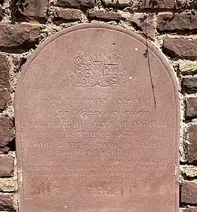 Plaque en mémoire de Jean-Henri du Sartz de Vigneulles et Anne-Marie Forget de Barst à Bickendorf