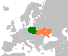 Localisation de la Pologne (en vert) et de l'Ukraine (en orange) sur le continent européen
