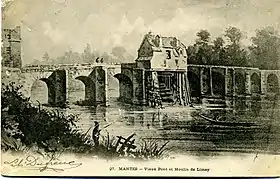 Le pont au XIXe siècle supportant le dernier moulin.