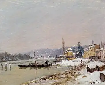 Port-Marly sous la neige, 1875,  46 x 56.5 cm, Schorr Collection.