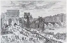 Porte Saint-Bernard et château de la Tournelle sur une gravure d'Adam Pérelle, vers 1680.