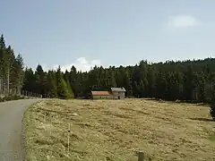 Clairière et grange entre Le Brugeron et le col du Béal.