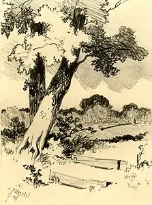 Paysage avec deux arbres à gauche (1852), lithographie (Londres, British Museum).