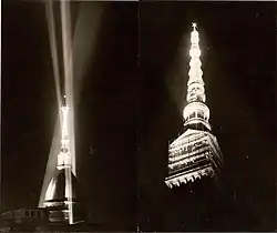 Projet de Guido Chiarelli pour l'éclairage de la Mole Antonelliana 1961.
