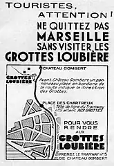 Publicité pour la visite des Grottes Loubière
