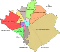 Les quartiers de La Roche-sur-Yon (celui du « Bourg-sous-la-Roche » est en marron clair).