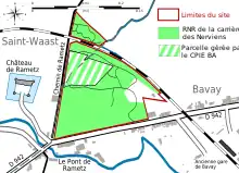 Carte donnant les limites du site et les parcelles classées en réserve à l'intérieur du site