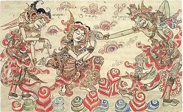 Scène du Ramayana, vers 1890, Leyde, Leiden University Library (en).