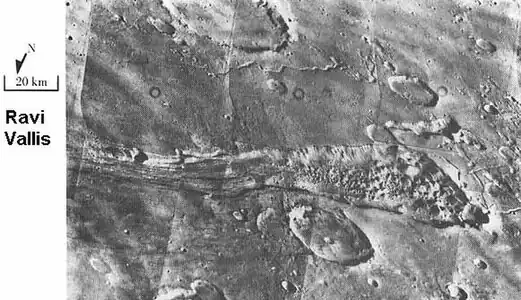 Ravi Vallis, dans le quadrangle de Margaritifer Sinus.