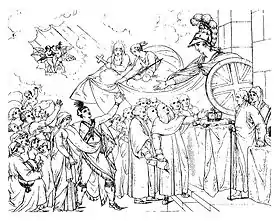 Réception des Loyalistes américains par la Grande-Bretagne en 1783, gravure de H. Moses d’après Benjamin West.