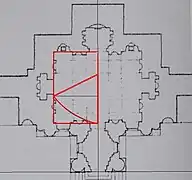 Schéma du plan de la Grotte avec le nombre d'or mis en évidence.