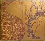 'Prunier rouge et prunier blanc, en fleurs (côté droit du paravent)