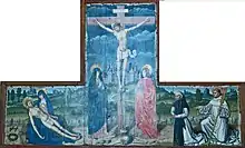 Retable de la Crucifixion, avec une Pietà à gauche et le donateur à droite (v. 1480), Maître du Retable Beaussant.