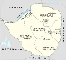 Carte des opérations en Rhodésie.