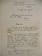 Lettre autographe 1900.