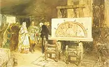 Le mécène : Thierry VI et sa mère visitent l’atelier de l'abbaye d'Egmond (Ch. Rochussen, 1881).