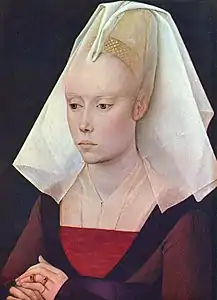 Rogier van der Weyden, Portrait de femme coiffée d'un hennin tronqué appelé coiffe bourguignonne, deuxième tiers du XVe siècle