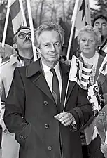 Roland Béguelin lors d'une réunion du Rassemblement Jurassien en 1991.