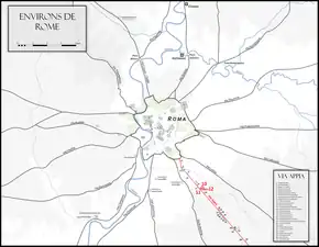 Carte de la Rome antique montrant la localisation de Cirque de Maxence.