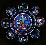 Rose des Arts libéraux de la cathédrale de Laon. Médaillon de la Géométrie (début XIIIe siècle).