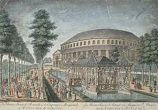 La Maison chinoise, la rotonde et les masques du bal masquez dans les jardins du Ranelagh (1754).