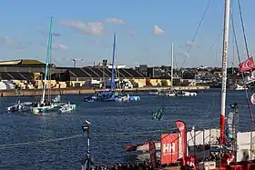 Musandam - Oman Sail, Paprec Recyclage, Gitana XV et Prince de Bretagne dans le bassin Vauban avant le départ de Saint-Malo.