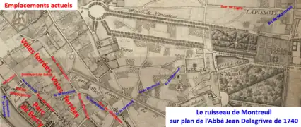 Ru de Montreuil sur plan de Delagrive de 1740
