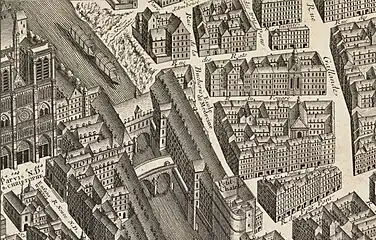 La rue, à droite de l'image, sur le plan de Turgot (1734-1739).