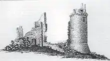 Les ruines du château de Carman en 1836 (en Kernilis).