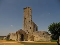 Les ruines du donjon et de son enveloppe.