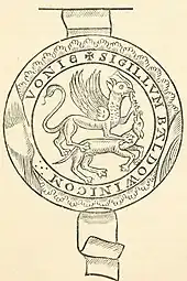 Dessin d'un sceau rond montrant un griffon combattant un autre animal