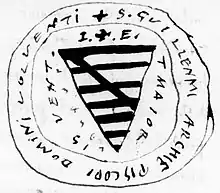 Sceau de Guillaume VI de Parthenay-l'Archevêque, seigneur de Parthenay et de Vouvant (« Volventi »), apposé sur une lettre de 1275 (sceau reproduit par Jean Besly au XVIIe siècle).