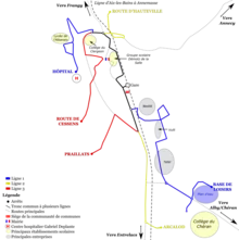 Schéma simplifié du réseau de bus de Rumilly tel que voté en 2017.