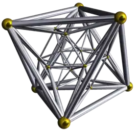 Squelette tridimensionnel d'une projection, en noir sur fond blanc.