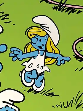 Extrait d'un album des Schtroumpfs dans lequel figure La Schtroumpfette.