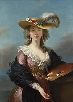 Autoportrait au chapeau de paille (après 1782, s'étant inspirée de la toile Le Chapeau de paille de Rubens vue à Anvers), Londres, National Gallery. Il connaît un tel succès que ses clientes réutilisent les accessoires pour leurs propres portraits