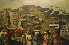 Le Grand Siège de Malte, par Matteo d'Aleccio, fresque, XVIe siècle.