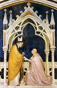 Dédicace de la chapelle avec saint Martin et le Cardinal Gentile Partino da Montefiore (détail).